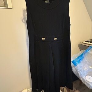 Style & Co. Black Sleeveless Pleated Dress with Gold Button Detail